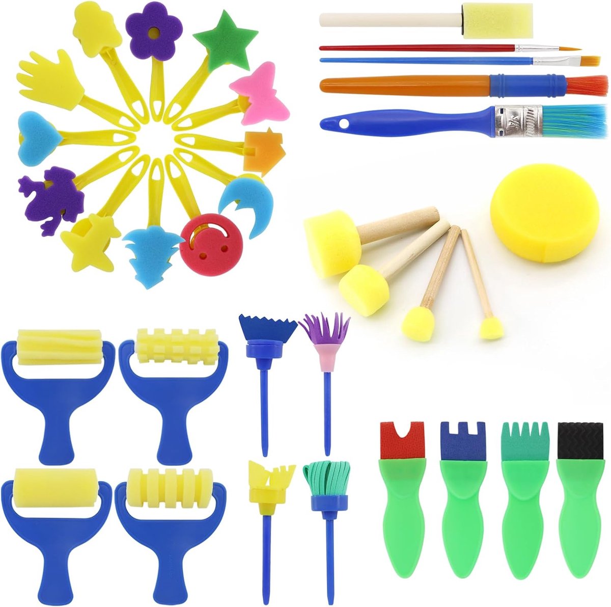 34-delige sponskwastenset voor kinderen - Creatieve schildergereedschappen voor jonge kunstenaars