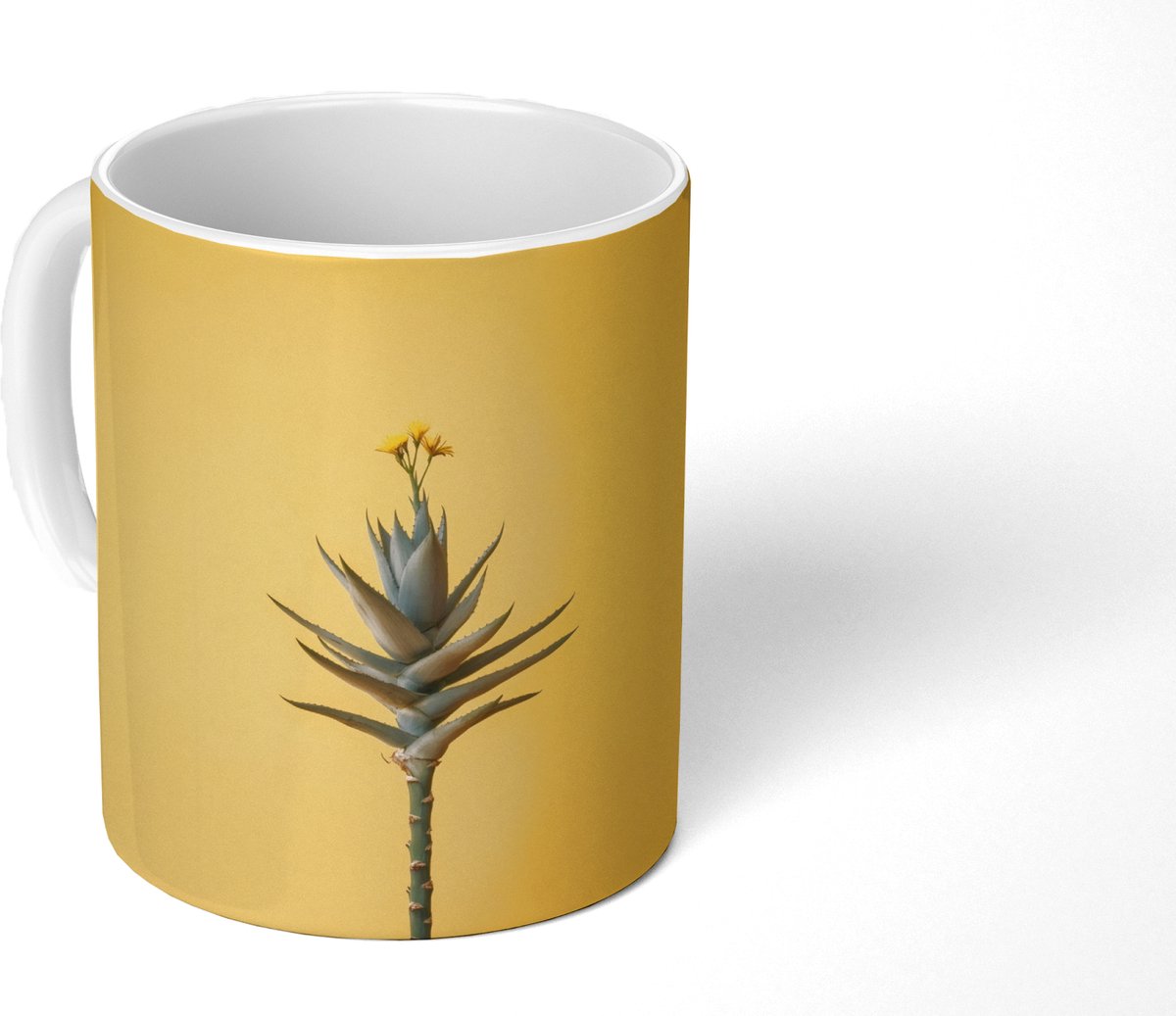 Mok - Koffiemok - Plant - Minimalistisch - Bloem - Geel - Mokken - 350 ML - Beker - Koffiemokken - Theemok