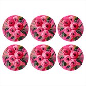 Sous-verres de verre - Rond - Fleurs - Peinture - Rose - 10x10 cm - Dessous de verre - 6 pièces