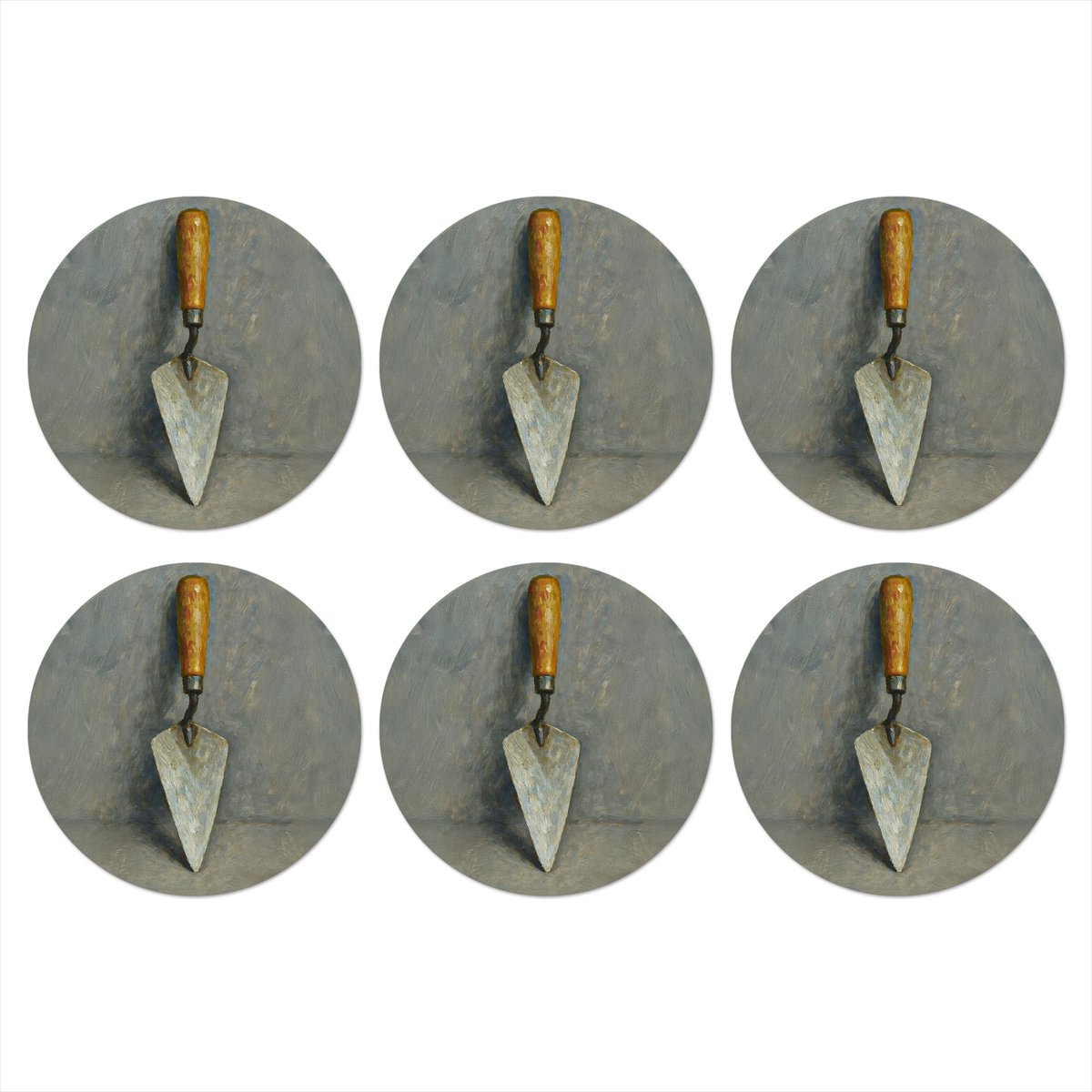 Onderzetters voor glazen - Rond - Troffel - Verf - Gereedschap - 10x10 cm - Glasonderzetters - 6 stuks