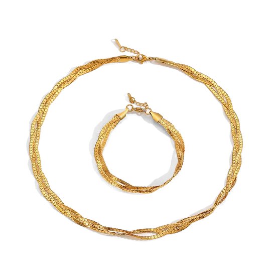 Malinsi® Armband Dames Triplet Chain - Gold Plated RVS - Verstelbaar 17-20,5cm - Sieraden Armbanden Vrouw Goudkleurig
