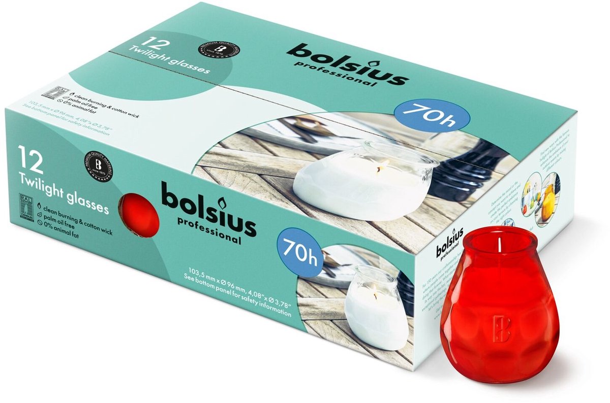 Bolsius twilight rood 70 uur 12 stuks
