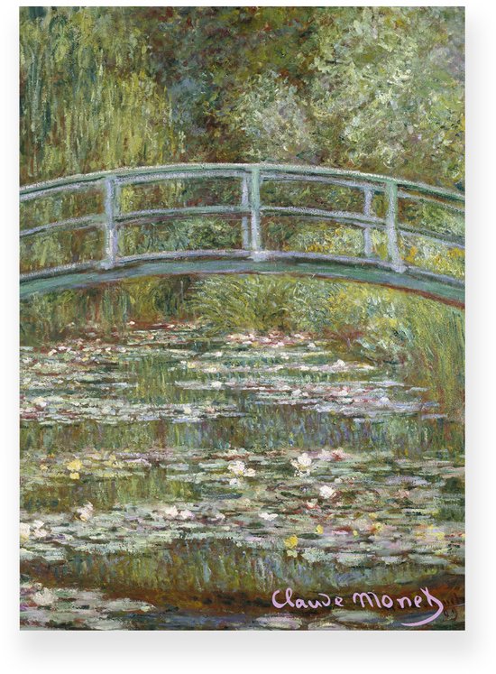 Poster 50x70 cm - The Water Lily Pond - Claude Monet - Brug - Waterlelies - Groen - Impressionistisch - Kunst - Muurdecoratie - Wanddecoratie
