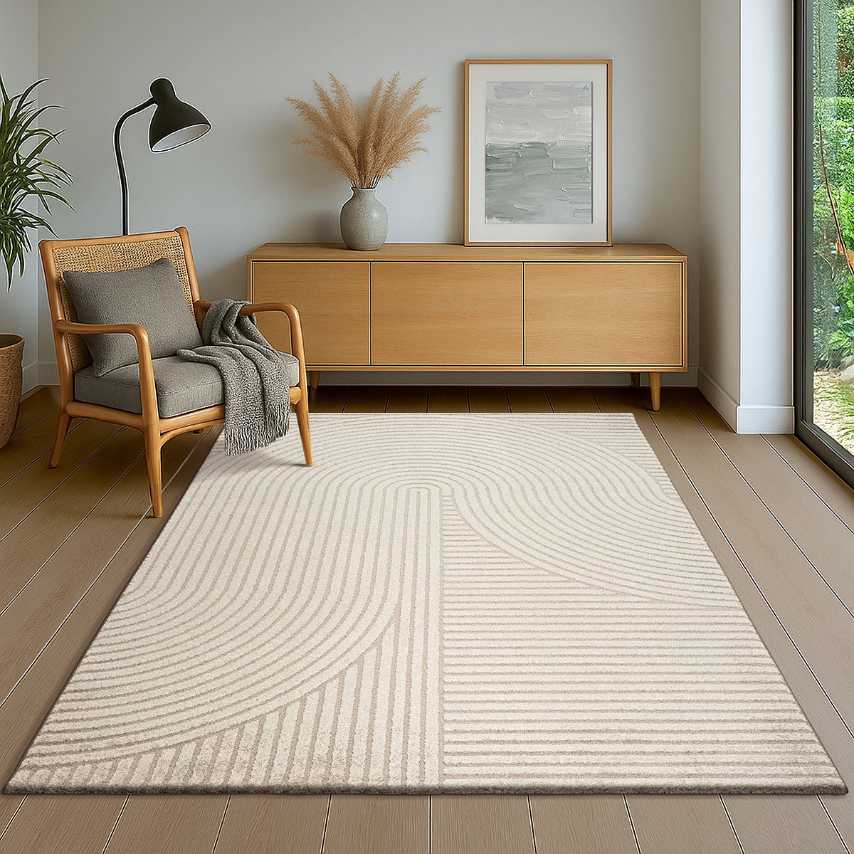 the carpet Everest - modern kortpolig vloerkleed met Panglao-design, hoog-laag 3D-effect, hoge pooldichtheid, zacht en comfortabel – voor woonkamer of slaapkamer, beige, 80 x 150 cm