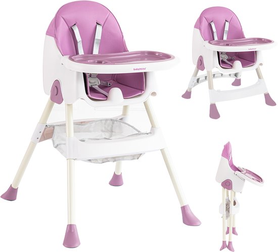 Baby Eetstoel - Kinderstoel - Babytafelstoel - Opvouwbare Eetstoel - Multifunctionele Babystoel Voor Aan Tafel - Dubbele Plaat - Waterdicht - Kinderzetel - Paars