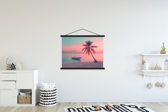 Posterhanger incl. Poster 150x113 cm - Schoolplaat - Zee - Boot - Zonsondergang - Textielposter - Zwarte latten