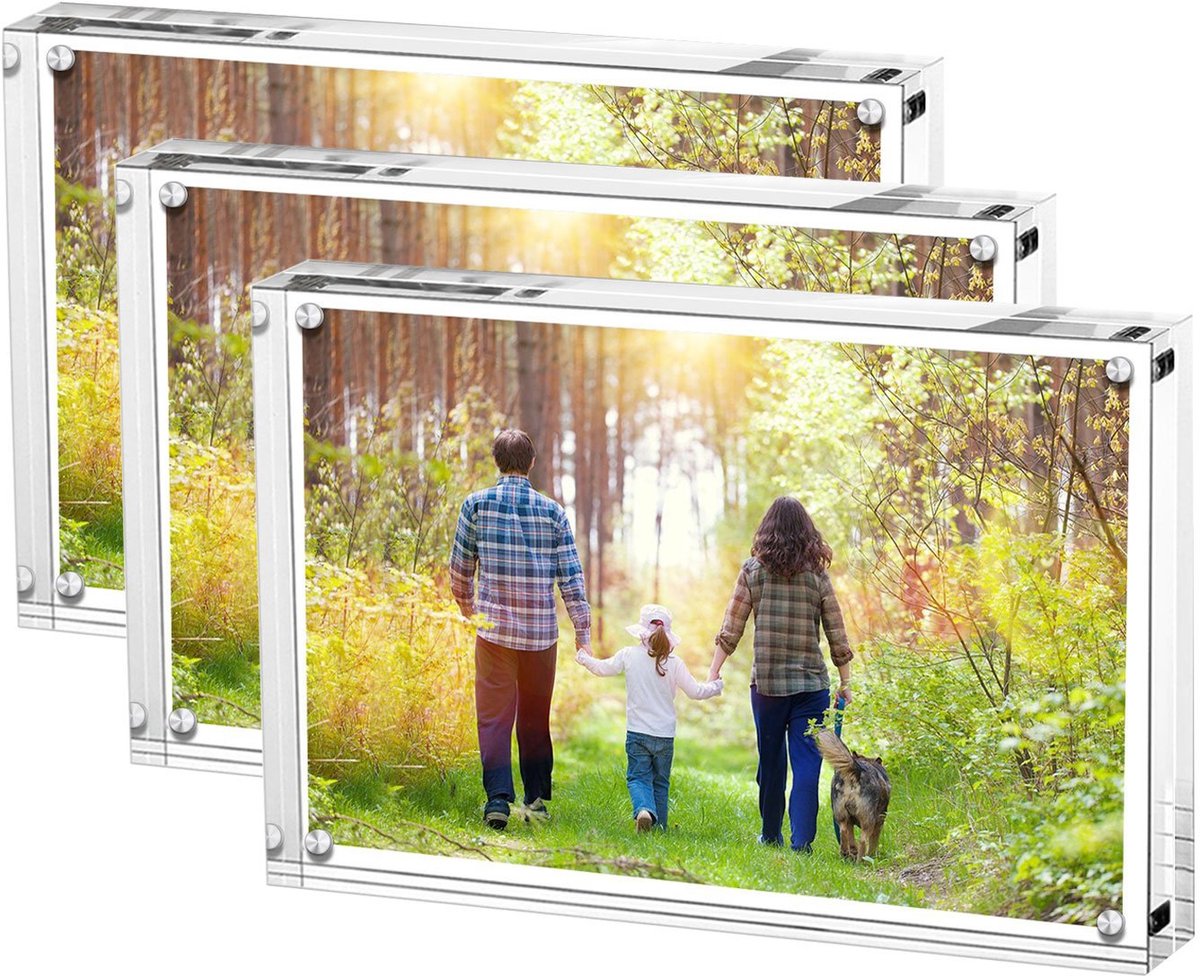 Ibenzoa Stijlvolle Dubbelzijdige Acryl Fotolijsten Set van 3 voor Heldere Presentaties Transparant