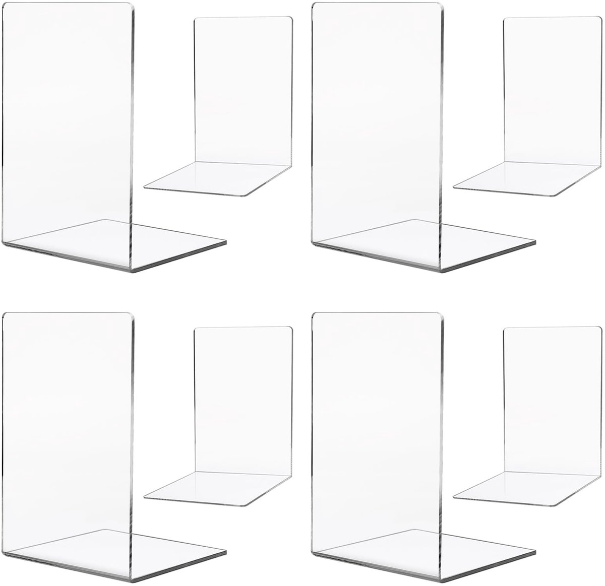 Ibenzoa Stijlvolle Transparante Boekensteunen Set - Antislip Voor Diverse Ruimtes - 4 Paar (8 Stuks)