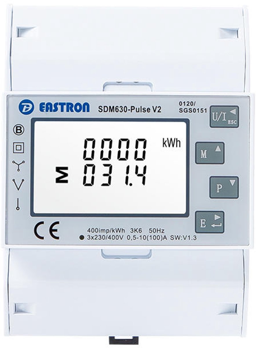 Eastron SDM630 Pulse MID - 3 Fase kWh meter - MID gekeurd - pulsuitang