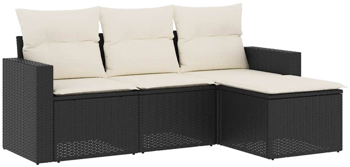 vidaXL 4-delige - Loungeset - met - kussens - poly - rattan - zwart