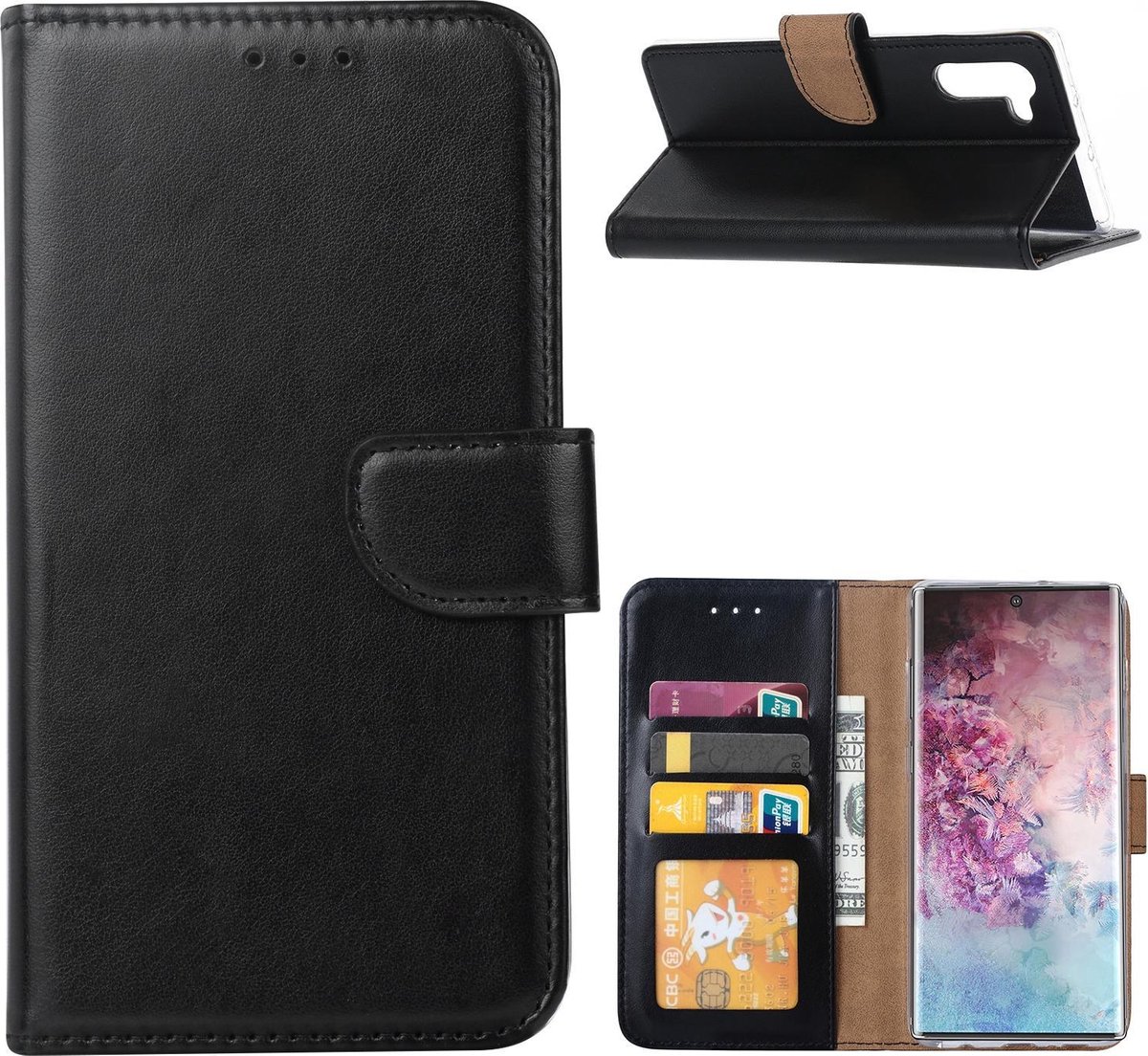 Ntech Hoesje Geschikt Voor Samsung Galaxy Note 10 Portemonnee / Booktype hoesje - Zwart