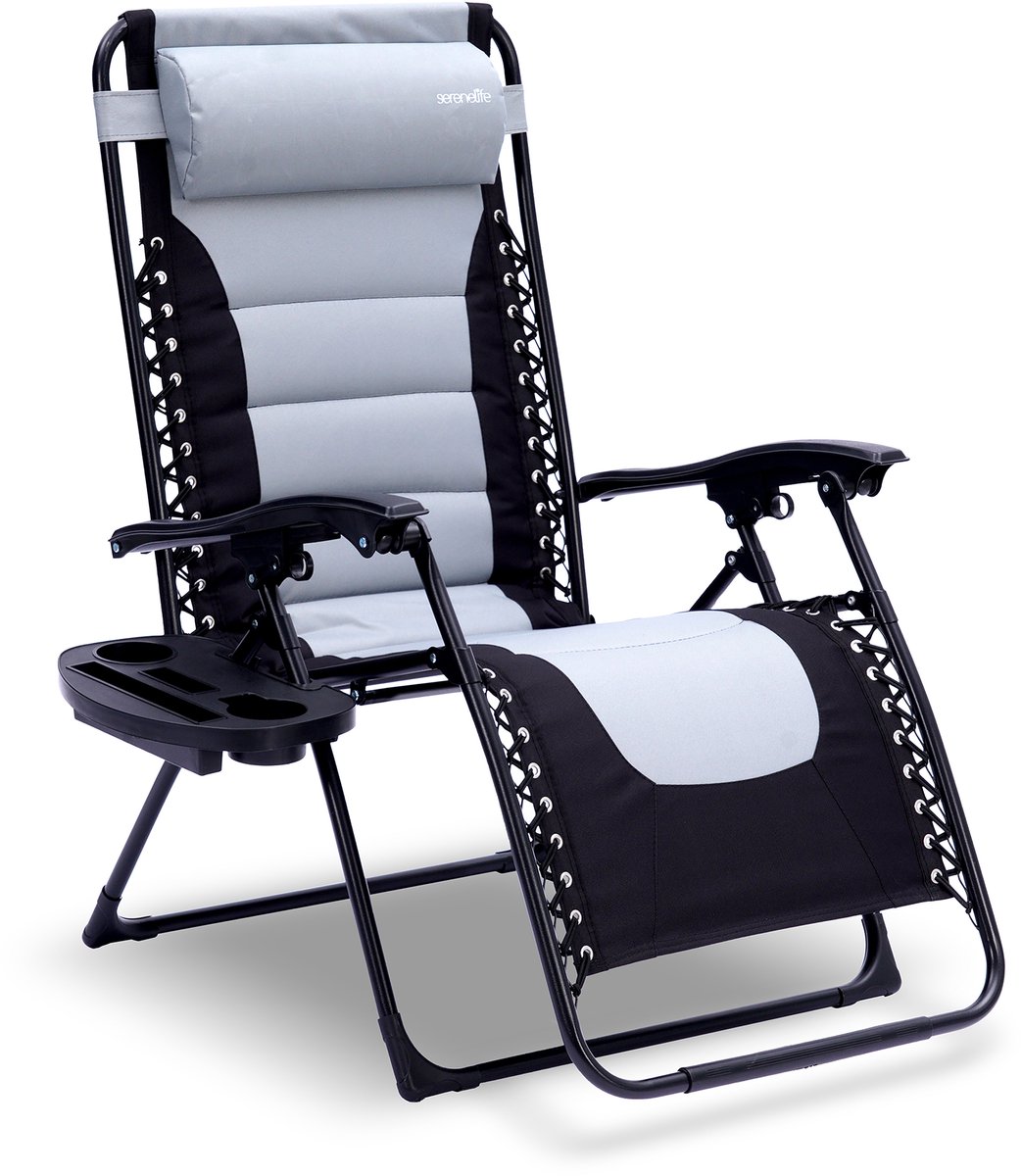 SereneLife Ligstoel – Verstelbare Tuinstoel met Kussen – Opvouwbare Relaxstoel - Stalen Frame met Textilene