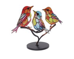 Vogeldecoratie - IJzeren beeldjes - Handgeschilderd & kleurrijk - Tafeldecoratie interieur - Voor vogelliefhebbers - Multicolor - 3 vogels - 1 set
