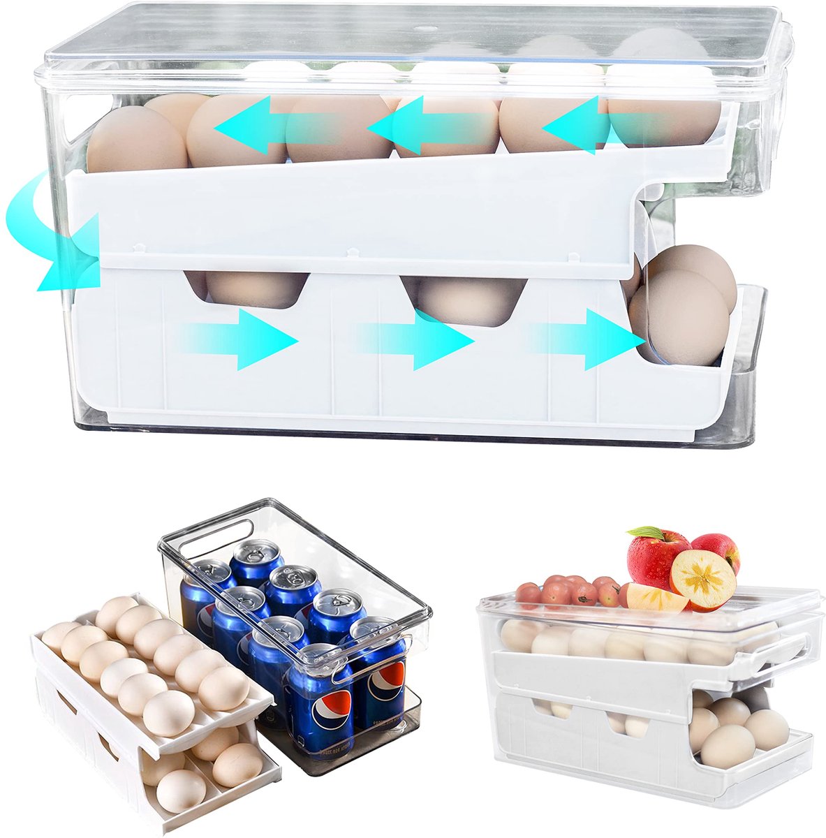 Ibenzoa® Eieropslagoplossing met Automatische Rolfunctie en Dubbele Capaciteit voor Koelkastgebruik