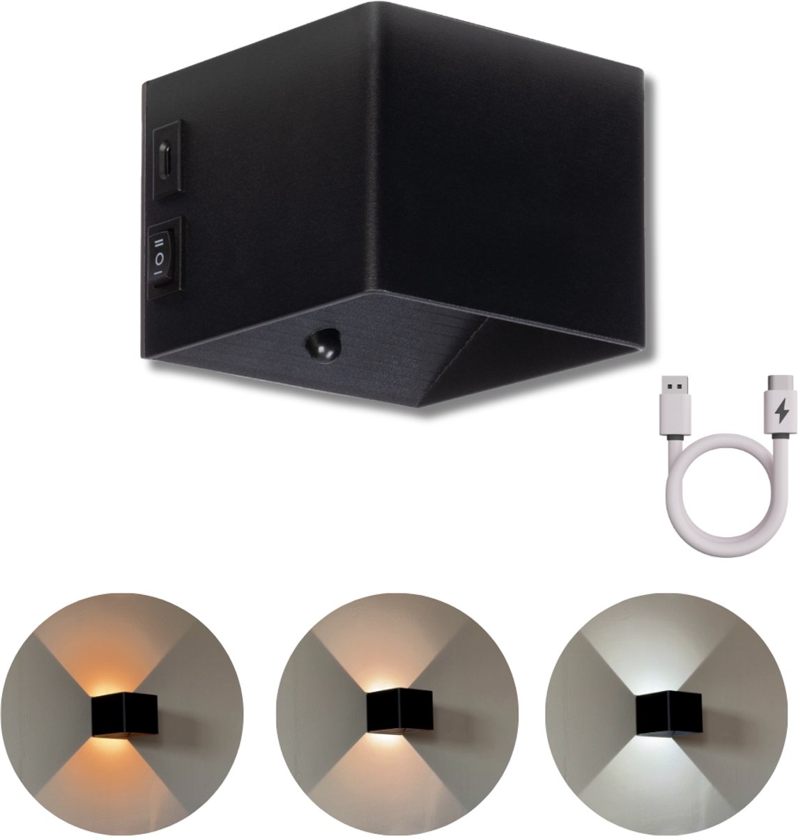 BandiO Wandlamp - Binnen - Oplaadbaar - 3 kleuren - 2700-6500K - Draadloos - Met sensor