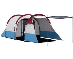 Tunneltent - Familietent 3 persoons - Kampeertent met drie ingangen - Waterdicht - Rood
