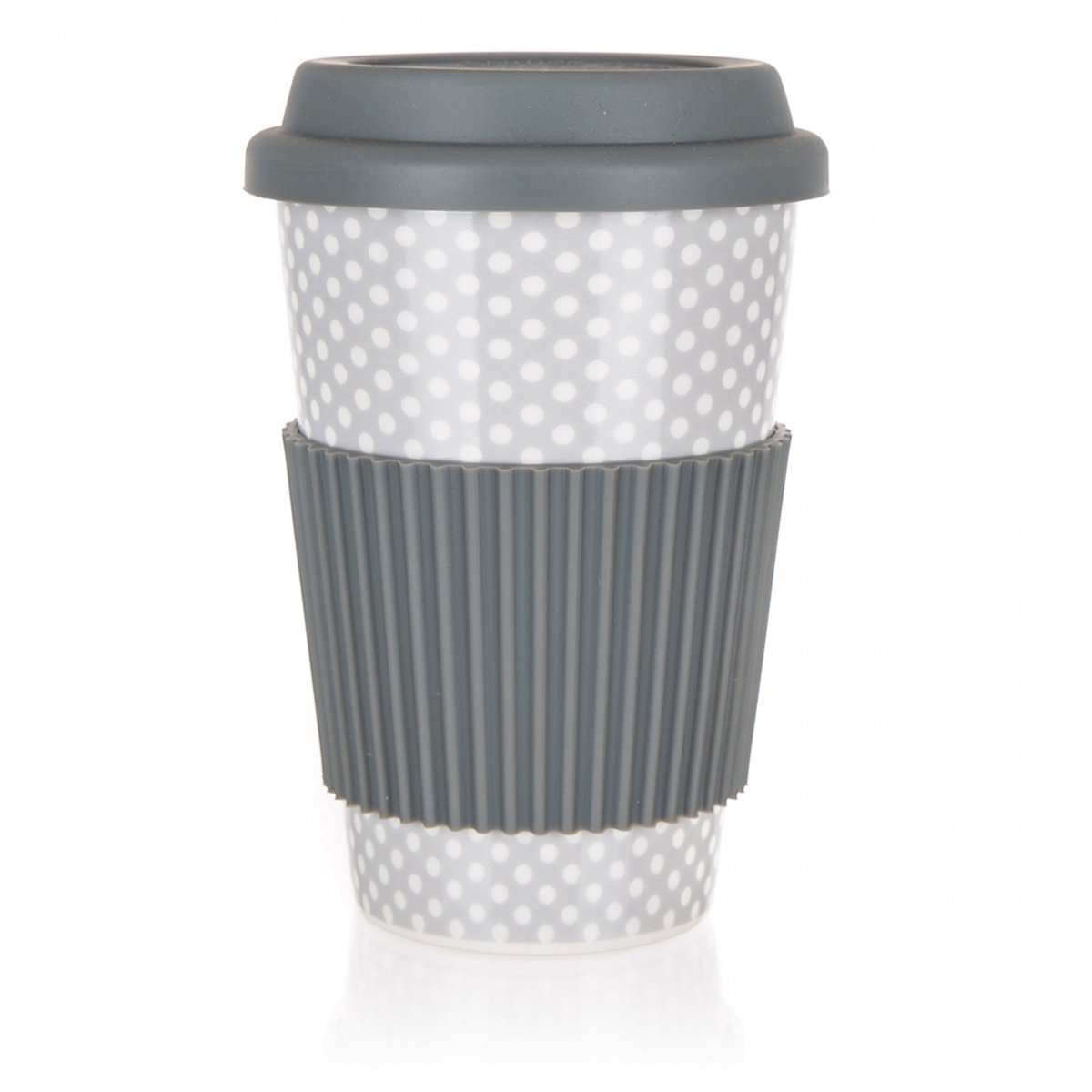 KERAMISCHE MOK 400ml MET SILICONEN DEKSEL BANQUET GO grijs