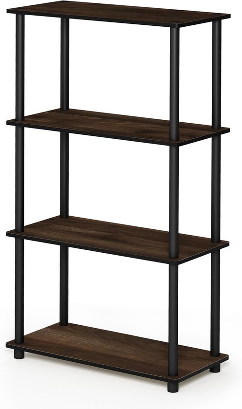 Multifunctioneel 4-Tier Plank Display Rack met Ronde Buizen in Walnoot ...