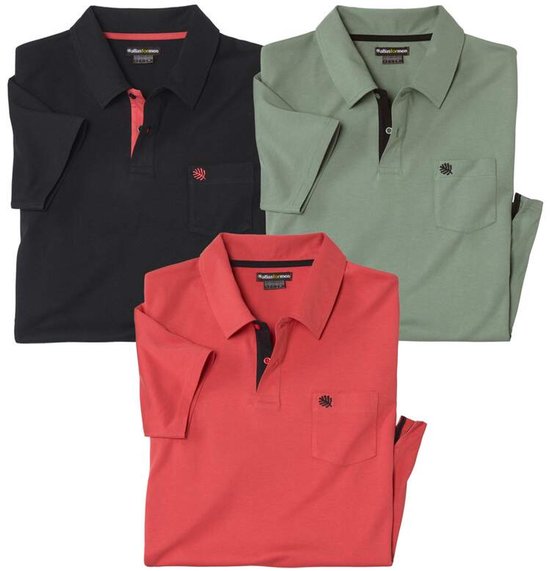 ATLAS FOR MEN - Set van 3 effen polo’s van katoen - Heren - Verkrijgbaar in grote maten - XXL