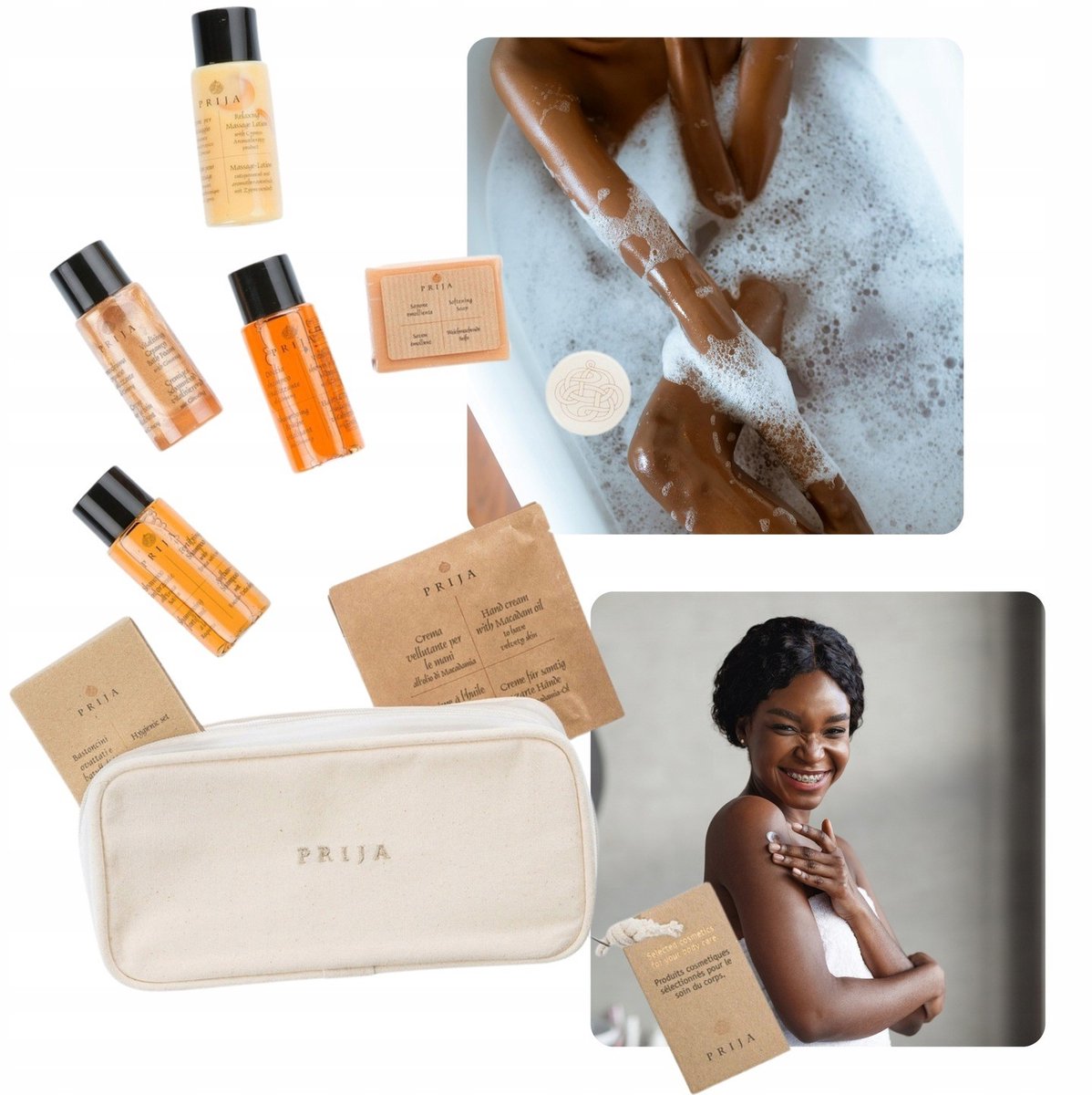 PRIJA - Set verzorgingscosmetica, reiscosmetica + make-uptasje