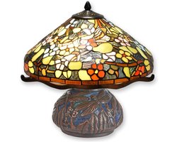 Tiffany stijl tafellamp met kleurrijk glas en unieke design voor sfeervolle verlichting in jouw interieur - Gemaakt van glas en metaal