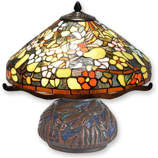 Tiffany stijl tafellamp met kleurrijk glas en unieke design voor sfeervolle verlichting in jouw interieur - Gemaakt van glas en metaal
