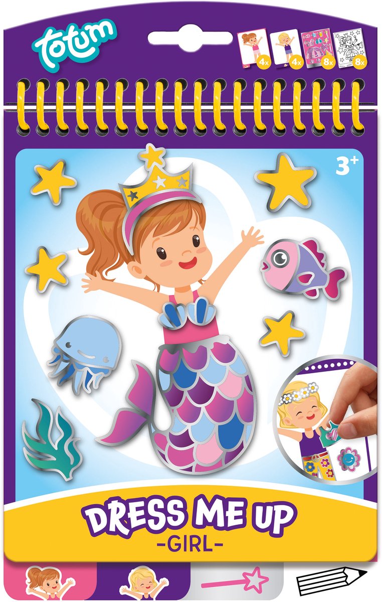 Totum Dress Me Up sticker aankleed- en kleurboekje vakantieboekje meisjes 24 delig - educatief speelgoed junior vanaf 3 jaar stickeren en kleuren -