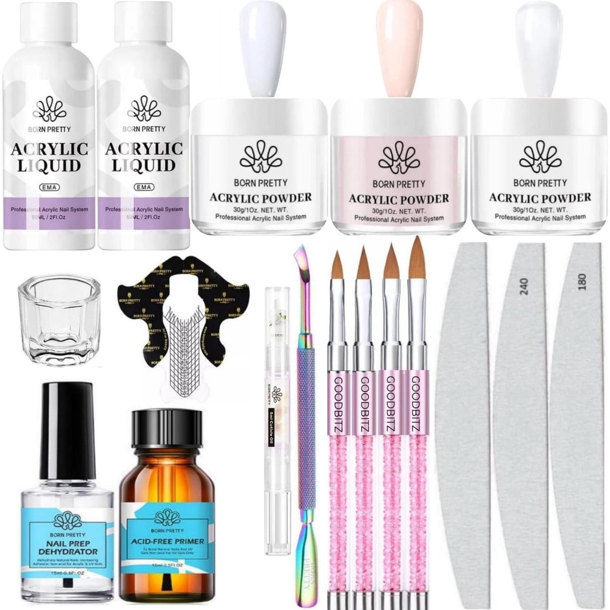 Goedkoopste Born Pretty - Acrylpoeder set - Acrylpoeder - Acryl liquid - Acryl - Monomer - Acryl nagels starterspakket - Acrylpoeder transparant - Acrylpoeder wit - Acrylpoeder roze - Acrylic powder - Acrylic nail kit - Acryl set - Acryl vloeistof - Acryl poeder