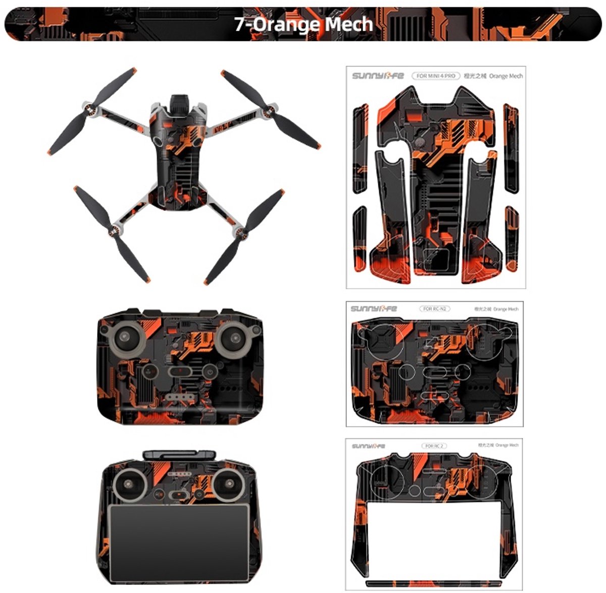 Stickers - Orange Mech - voor DJI Mini 4 Pro - RC 2