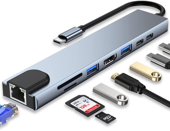 Foto: 8 in 1 dockingstation usb hub ethernet usb c hdmi