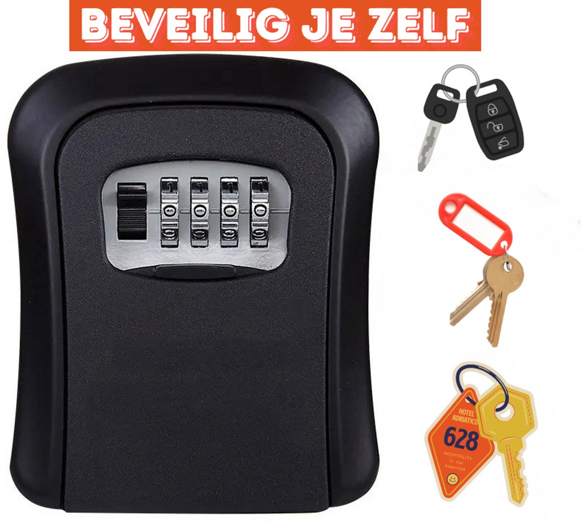 Sleutelkluis met Cijferslot - Stalen Sleutelkast voor Buiten - Weerbestendig - 4-Cijferige Code - Inclusief Bevestigingsmateriaal - Zwart