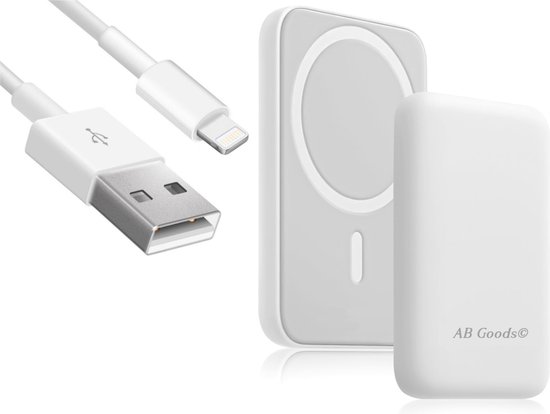 AB Goods© Oplaadkabel + Powerbank Magsafe 5.000 mAh - Powerbank - Geschikt voor Apple iPhone toestellen - Draadloze Powerbank - Geschikt voor iPhone Oplader - Magnetische Powerbanks - Inclusief USB 2M Oplader Geschikt voor iPhone