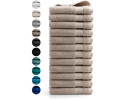 DoubleDry Handdoeken 50 x 100 - set van 12 - Hotel kwaliteit 500 g/m2 - 12x BeigeTaupe