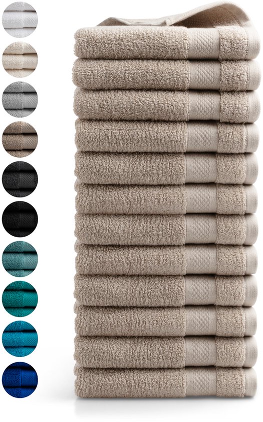 DoubleDry Handdoeken 50 x 100 - set van 12 - Hotel kwaliteit 500 g/m2 - 12x Taupe