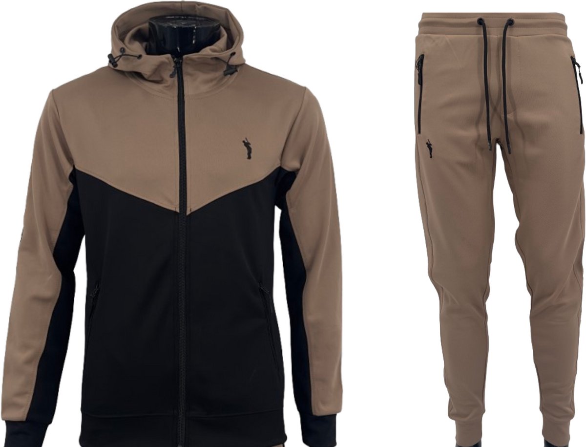 Hitman - Trainingspak Heren - Joggingpak Heren - Sportkleding Heren - Cadeau voor Man - Beige/Zwart - Maat XL