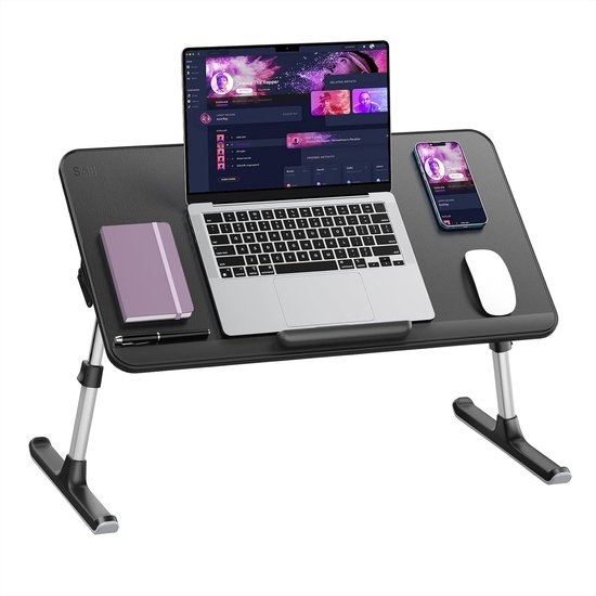 InnovaGoods - Verstelbare Multi-Positie Laptoptafel, Aluminium, Ventilatiesysteem, Opvouwbaar, Geschikt voor Laptop, Eettafel, Muziekstandaard, Grijs, Zwart
