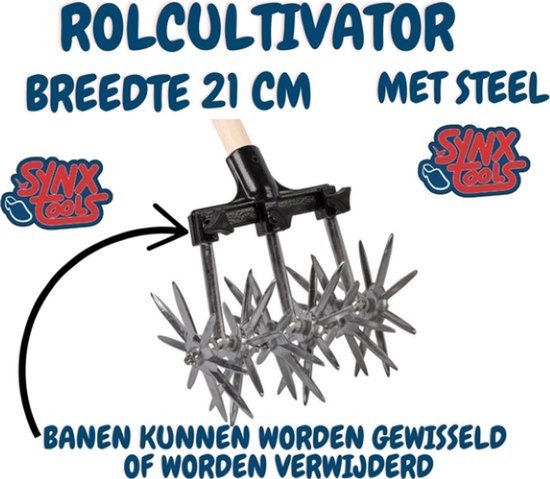 Synx Tools Rolcultivator 21 cm - Cultivator - Bodembewerkers - gazonmest - gazonbeluchter - hark - Zonder steel van Synx Tools — afbeelding 3