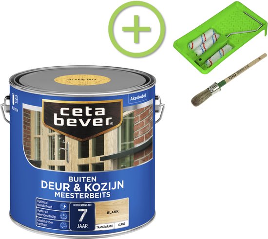 CetaBever - CetaBever - Pakket - Buiten Deur & Kozijn Beits - Glans - Blank - 2.5 liter + Beitsset