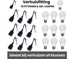 Verhuisfitting 10 stuks E27 met kroonsteen - inclusief 10x LED lamp E27 - Led Verlichting - 11W - 6500K daglicht wit - Compleet - Verbouw Verlichting