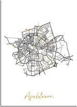 DesignClaud Apeldoorn Plattegrond Stadskaart poster met goudfolie bedrukking A2 + Fotolijst zwart