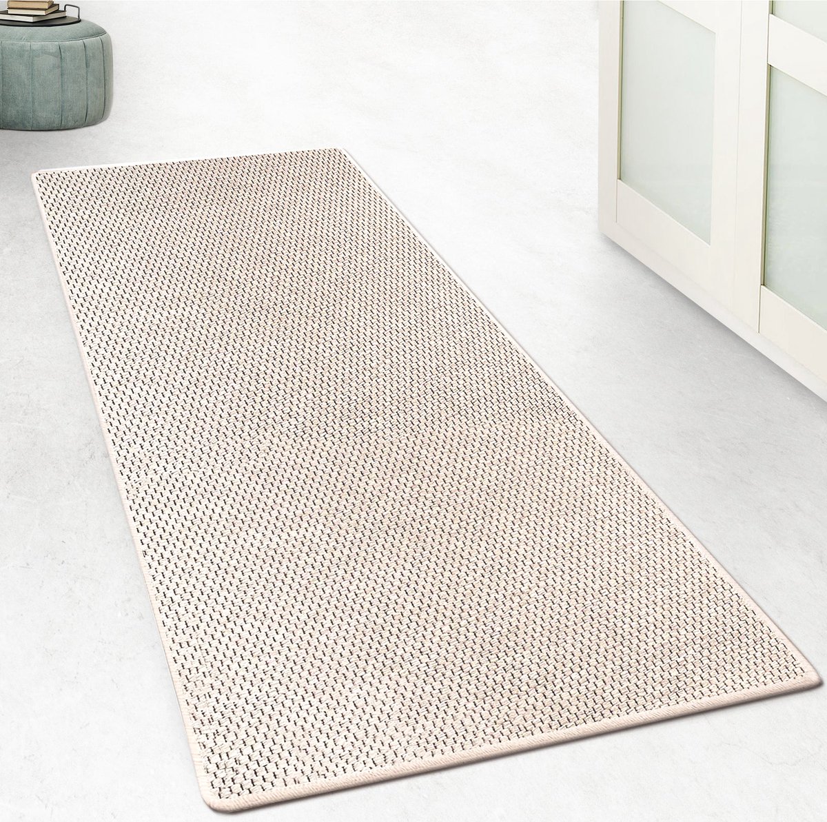 FLOORDIREKT Tapijt Kalkutta - Op maat Gemaakt - Sisal Look - Slijtvast & Moderne Loper - Creme - 66 x 400 cm