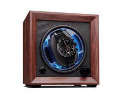 Klarstein watchwinder voor automatische horloges, automatische watchwinder voor 1 horloge, automatische watchwinder met acryl kijkvenster, automatische watchwinder, blauwe leds, watchwinder met 4 TPD instellingen