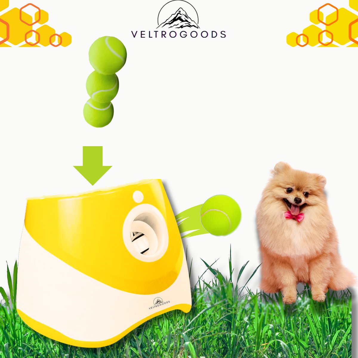 VeltroGoods - inc 12 ballen - Automatische ballenwerper - Dieren speeldgoed - Honden speelgoed - Oplaadbaar - Oranje - Honden - apporteer speelgoed