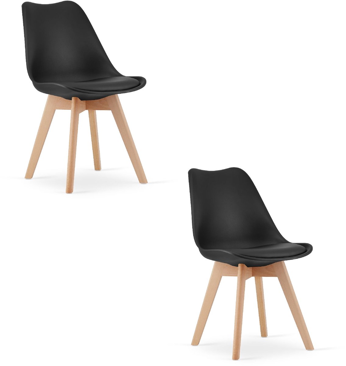 LEOBERT Set van 2 Stoelen MARK – Zwart, Beukenhouten Poten, Kunststof Zitting met Kunstlederen Kussen, Strak Design, Ergonomisch, Geschikt voor Keuken, Eetkamer, Kantine en Werkruimte, Max. 120 kg