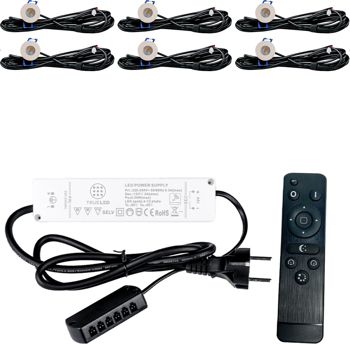 TrueLED Compact White - Inbouw LED Spot Dimbaar voor Overkapping - IP65 Verlichting voor Veranda - Complete set van 6 LED Spots