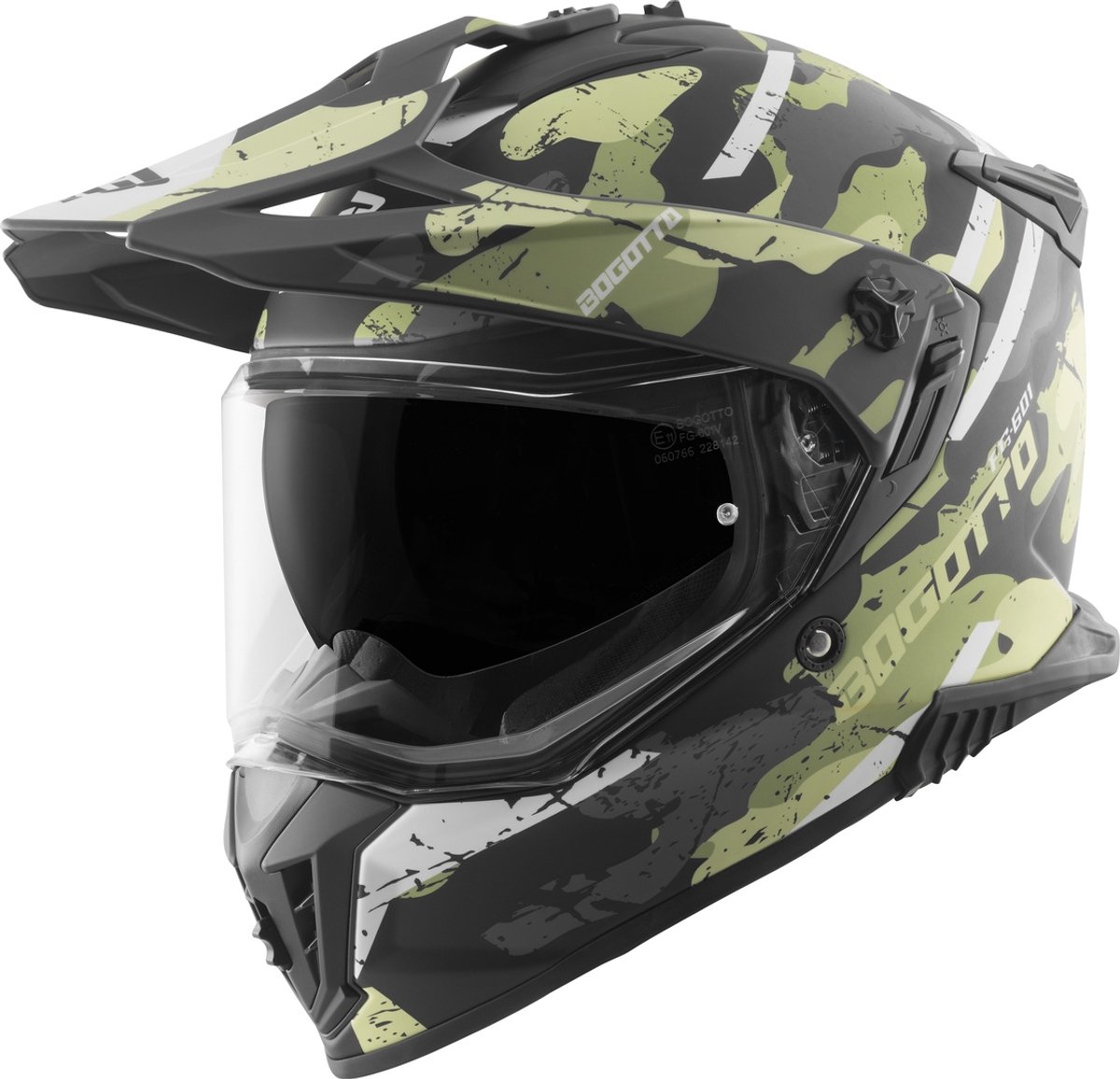 Bogotto FG-601 Sniper Zwart Grijs Groen Fiberglas Enduro Helm - Maat L - Helm