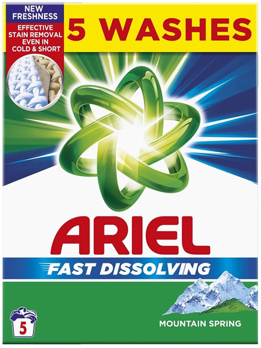 Ariel Fast Dissolving Mountain Spring – Waspoeder voor Witte Was – 275g – 5 Wasbeurten