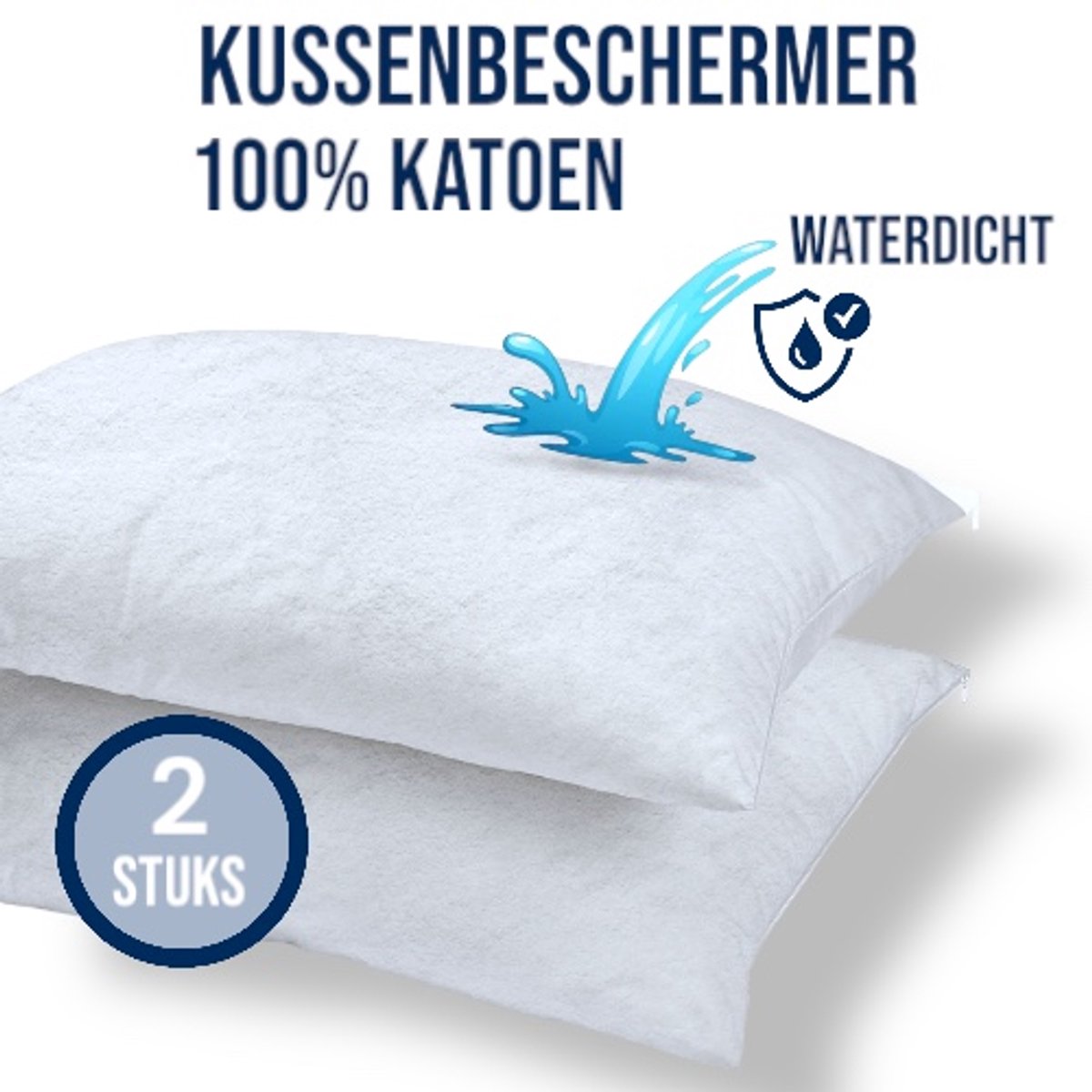 Bed Care Badstof Kussenbeschermer Waterdicht - 60x70 cm - 2 Stuks - 100% Katoen - Met Ritssluiting