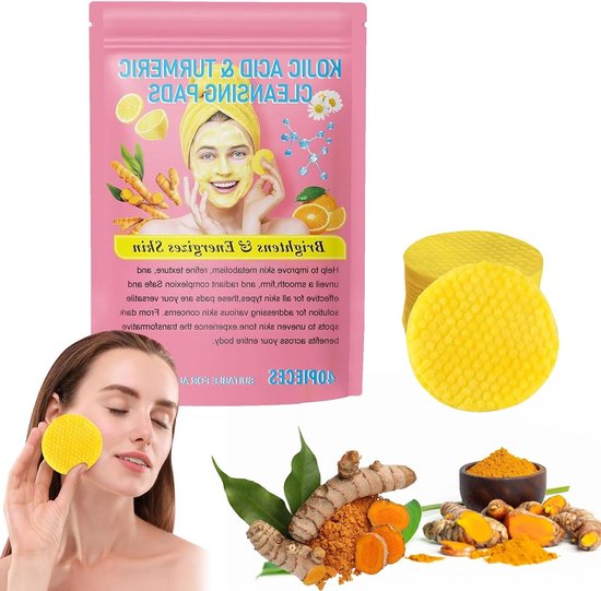 40 stuks Turmeric Kojic Acid Reinigingspads met Kurkuma - Compressed Turmeric Kojic Acid Pads - Dark spot remover - Korean Skincare