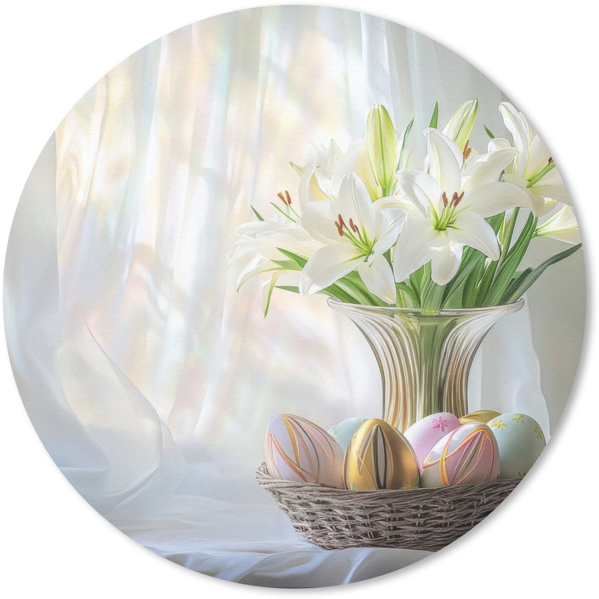 Muismat rond 20x20 cm - Mousepad Vaas - Eieren - Bloemen - Ronde muismatten